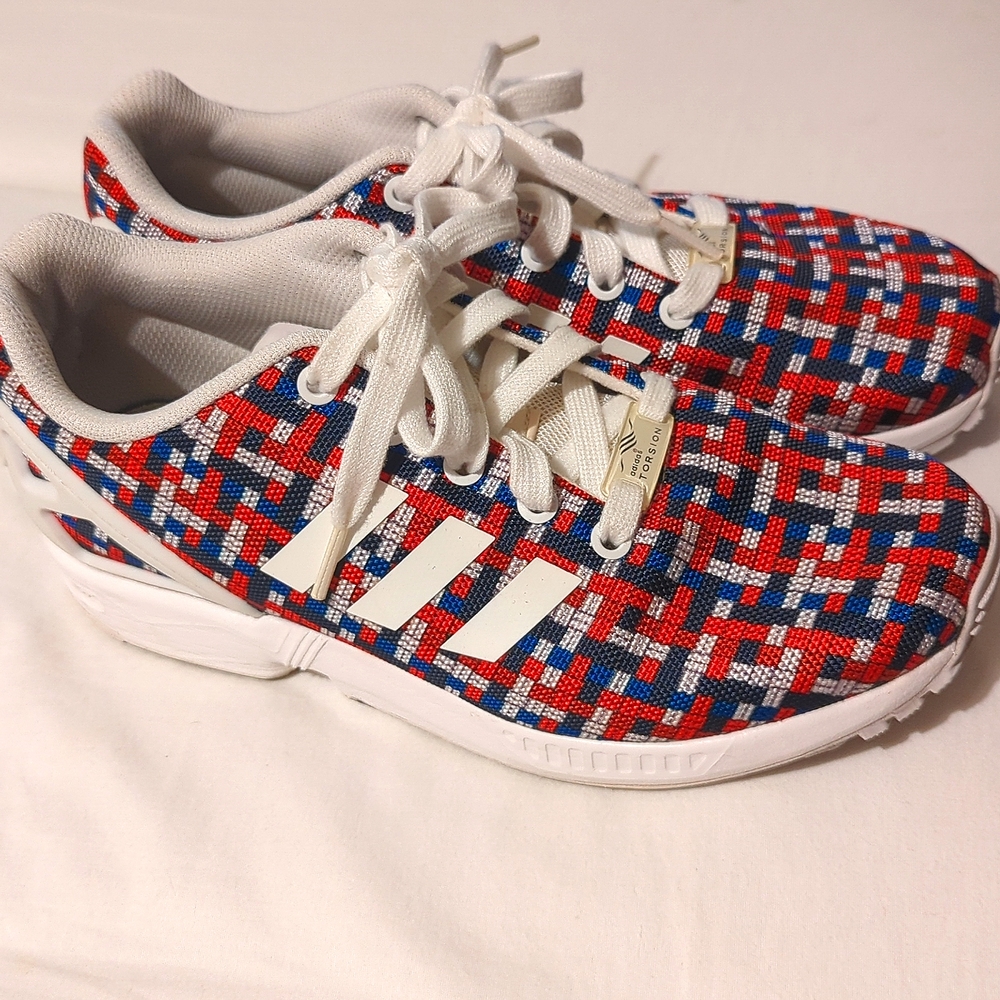 Adidas ZX Flux Reflective Woven Checkered Tennis Shoes Sneakers Trainers Sz 6